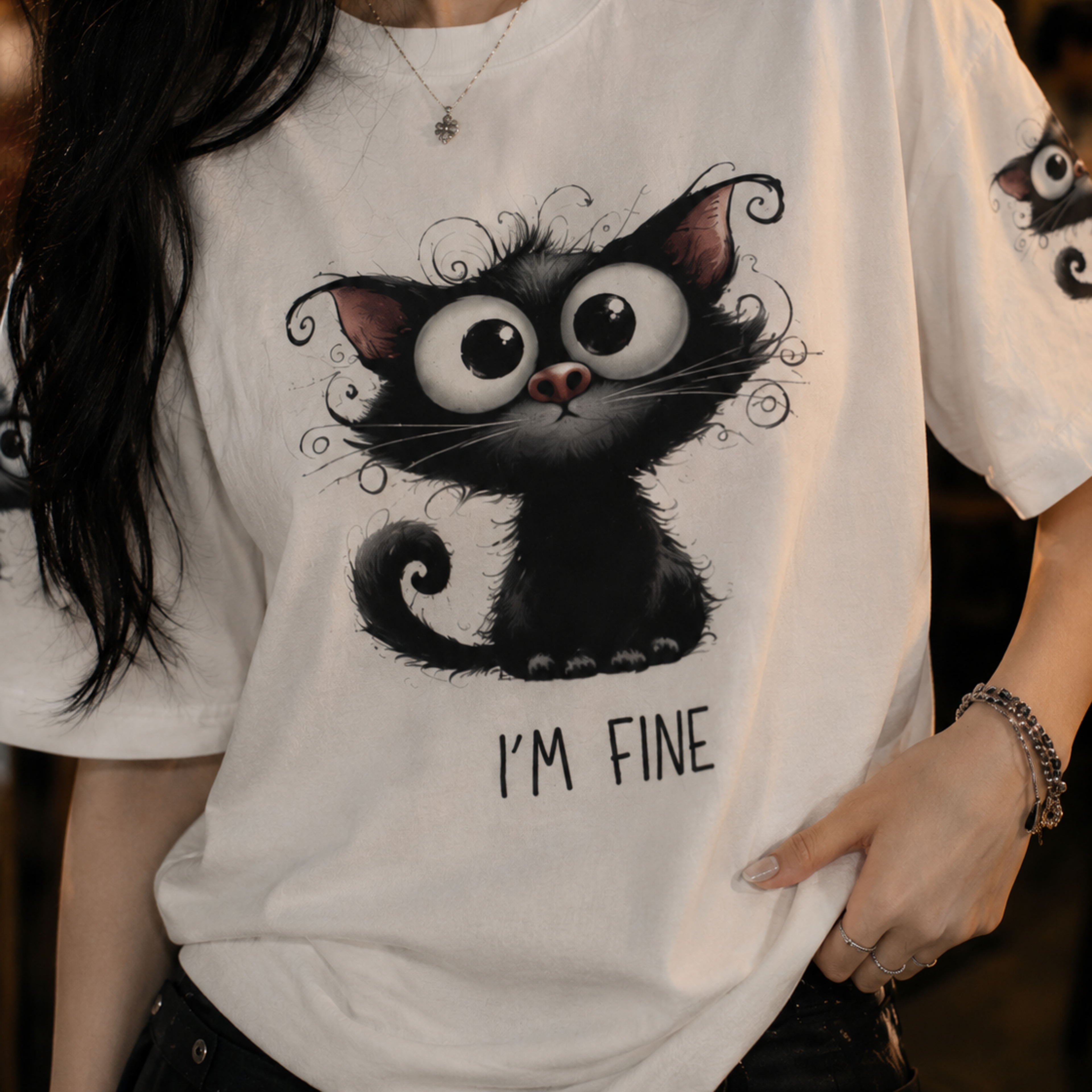 I'm Fine Cat Graphic Oversized T-Shirt