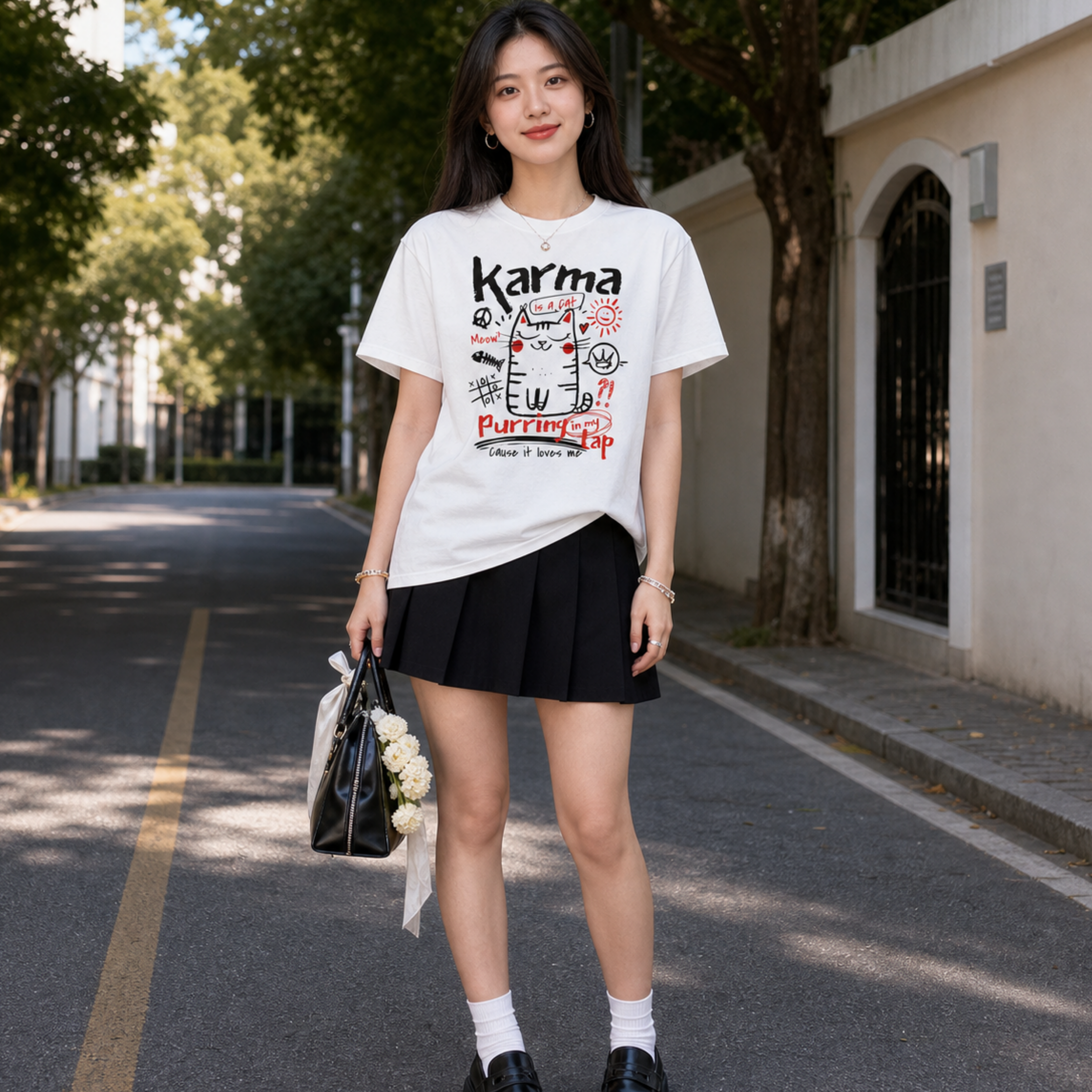 Karma Is a Cat Graphic T-Shirt