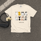 Flat lay of the Purrfect Love Comfort Colors 1717 cat graphic T-shirt showcasing the cute cat illustration and relaxed fit.